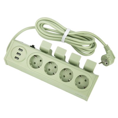 라이프썸 이지클릭 USB 멀티탭 4구 3포트 3M (LFS-HA) 4종 택1 눌러뽑는 멀티탭 4000W 고용량, 1개, 세이지그린