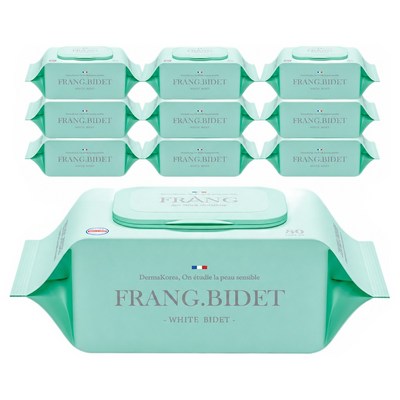 프랑프랑 플라스틱0% 화이트 비데 물티슈 60gsm(무향), 60g, 80매입, 10개
