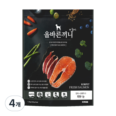 국개대표 강아지 올바른끼니 기능성 사료, 피부/피모, 1.2kg, 4개