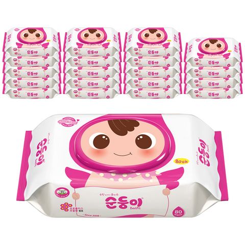 순둥이 베이직 유아물티슈 캡형, 55g, 80매, 20개