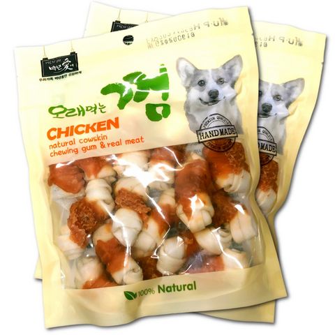 백년애 고기가 2배 이상 말린 오래먹는 강아지껌, 닭고기 소형, 250g, 2개