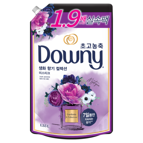 다우니 초고농축 호텔 컬렉션 섬유유연제 미스티크 리필, 1.35L, 3개