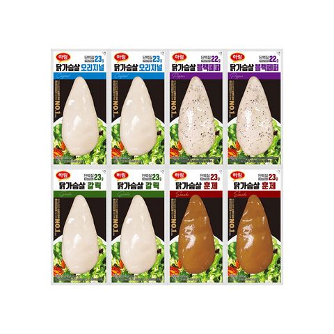 하림 닭가슴살 오리지널 블랙페퍼 갈릭 훈제 혼합, 8개, 100g