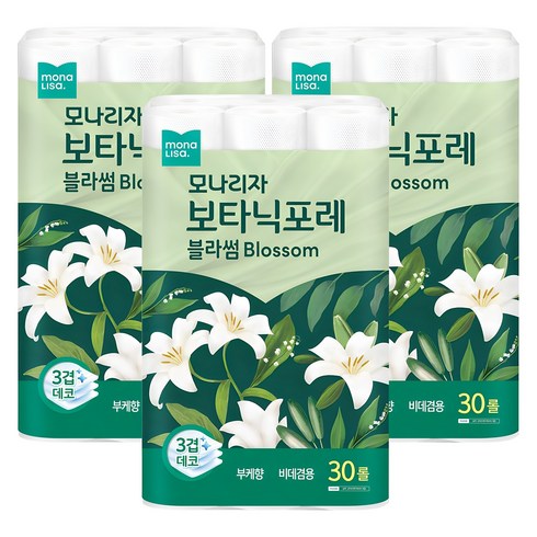 모나리자 보타닉포레 블라썸 3겹 고급롤화장지, 27m, 30롤, 3개