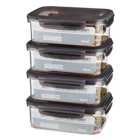 코멧 국내생산 BPA FREE 클리어 직사각 밀폐용기, 4개, 단품