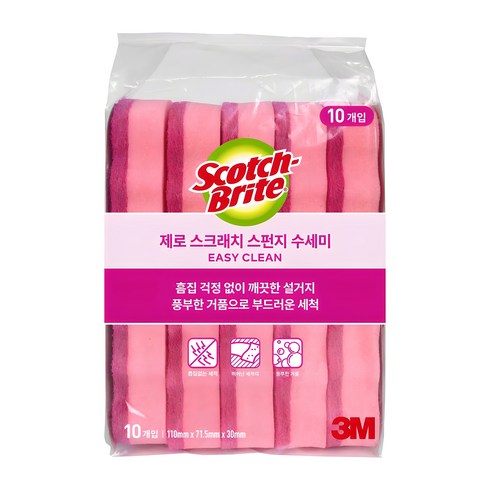 스카치브라이트 제로 스크래치 스펀지 수세미, 10개입, 1개