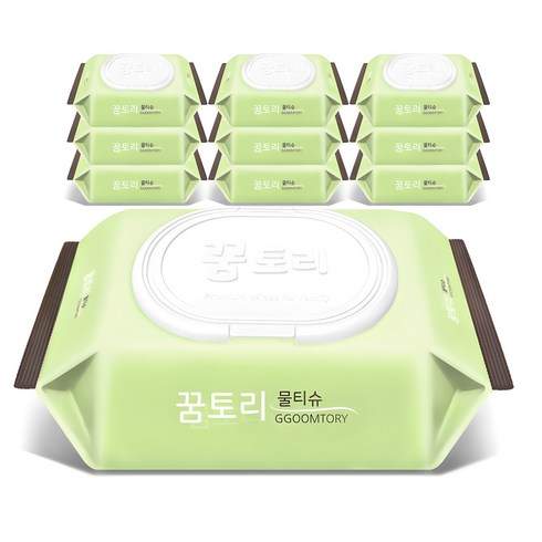 꿈토리 가득찬 챔프 엠보싱 물티슈 캡형, 55g, 100매, 10개