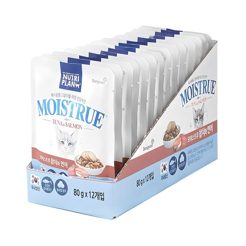 동원뉴트리플랜 고양이 모이스트루 습식 간식, 혼합맛(참치/연어), 80g, 12개