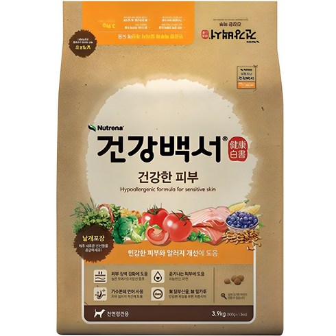 건강백서 전연령 강아지 기능성 사료, 피부/피모+알러지, 3.9kg, 1개