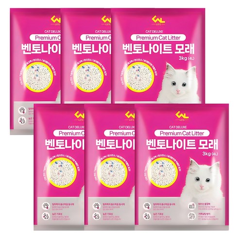 씨엔앨라이프 응고형 벤토나이트 고양이 모래, 4L, 3kg, 6개, 오리지널