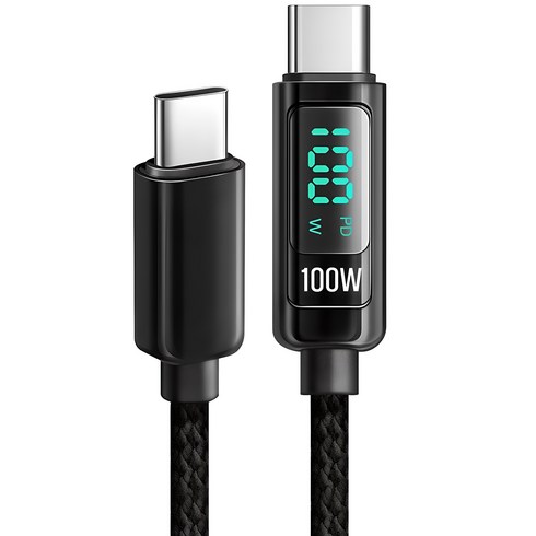 홈플래닛 E-Marker IC 칩셋 디스플레이 C to C PD 100W 초고속충전 케이블, 1.2m, 블랙, 1개