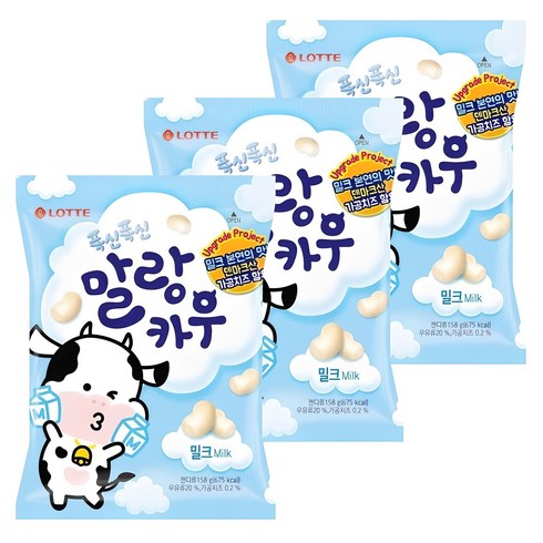 롯데웰푸드 폭신폭신 말랑카우 밀크, 158g, 3개