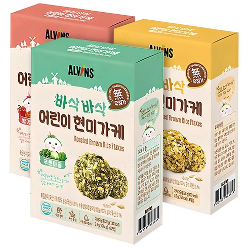엘빈즈 바삭바삭 어린이 현미가케 세트, 빨강마을 + 노랑마을 + 푸른마을, 1세트, 84g