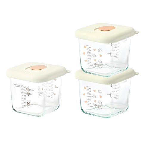 글라스락 베이비 대용량 스마일캡 눈금 이유식 보관용기, 270ml, 혼합색상, 3개