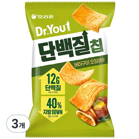 닥터유 오리온 단백질칩 버터구이 오징어맛, 60g, 3개