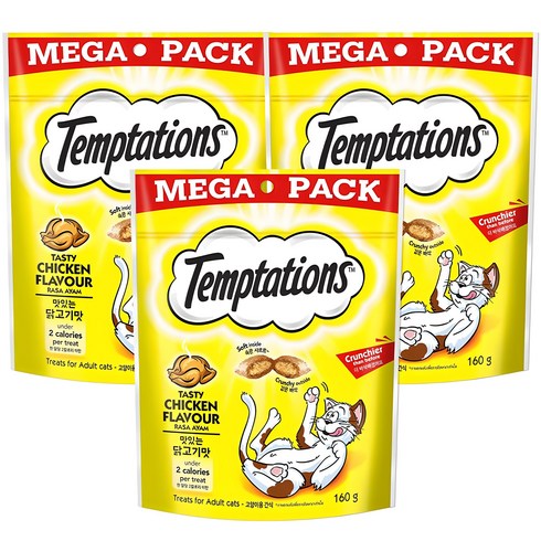 템테이션 고양이 메가팩 스낵 간식, 맛있는 닭고기맛, 160g, 3개