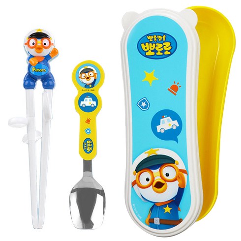 에디슨 뽀로로 오른손용 이지 수저 케이스세트, 경찰뽀로로, 젓가락 + 스푼 + 케이스, 1세트