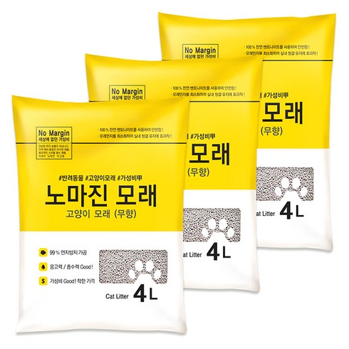 노마진 응고형 고양이 두부모래, 4L, 3개, 무향