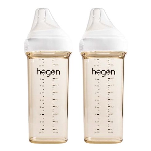 헤겐 대용량 젖병 트윈팩 + 꼭지, 화이트, 330ml, 2개