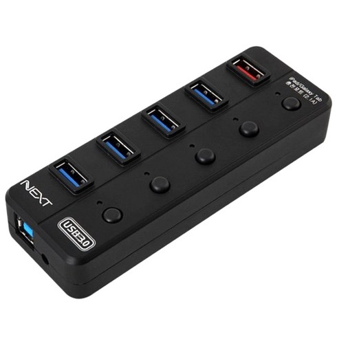 넥스트유 USB3.0 4포트+충전 1포트 유전원허브 /NEXT-UH305, 블랙, 1개