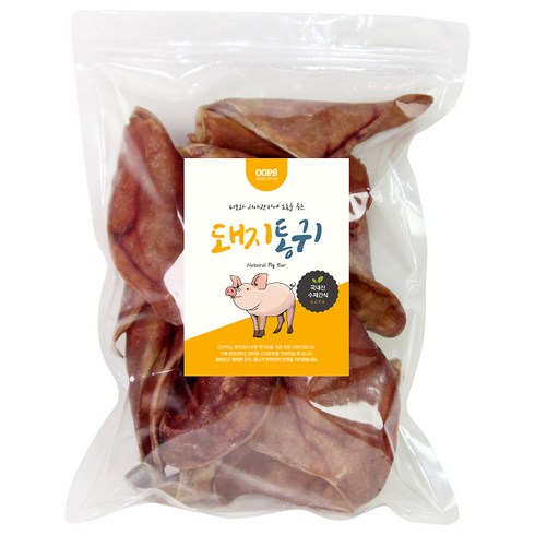 웁스 강아지 국내산 간식, 돼지 통귀, 500g, 1개