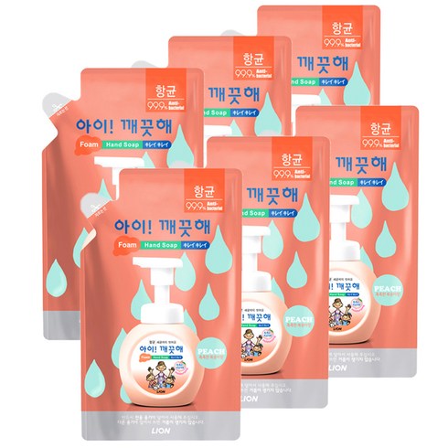 아이깨끗해 항균 폼 핸드솝 모이스처라이징 복숭아향 리필형, 200ml, 6개