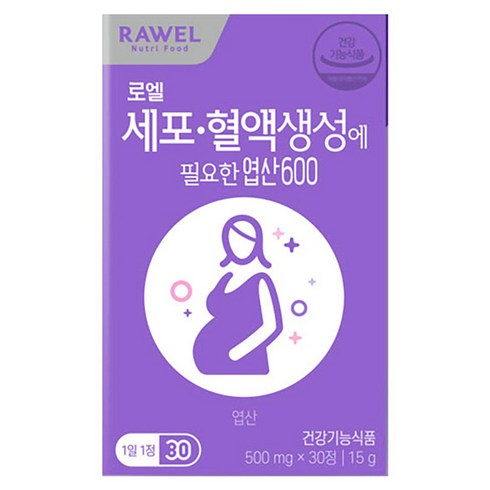 로엘 세포 혈액생성에 필요한 엽산600, 30정, 1개