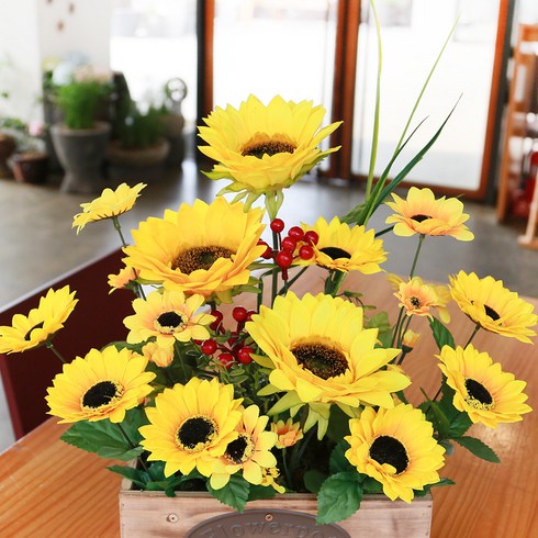 조아트 사각 내츄럴 해바라기 작품 대 꽃화분, 혼합 색상, 1개
