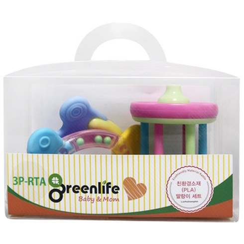 Greenlife 딸랑이 치발기 3종 세트 RTA, 장구 딸랑이 + 왕관 치발기 겸 딸랑이 + 캔디 치발기 겸 딸랑이, 혼합색상, 1세트