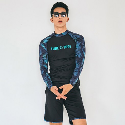 펀한커플 남성용 래쉬가드 바캉스룩 비치웨어 상의 + 하의 세트 AE4203