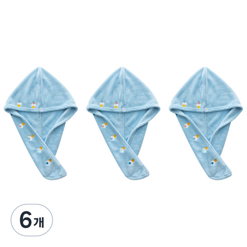 에이홉 귀여운 자수 드라이 타월, IT04 블루, 6개