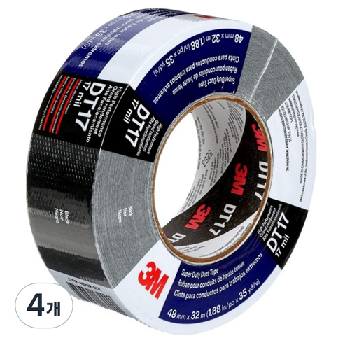 쓰리엠 슈퍼 듀티 고성능 덕트 테이프 블랙 48mm x 32m DT17, 4개
