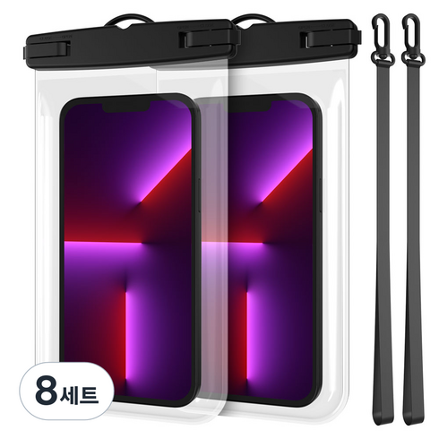 하나디자인 스마트폰 방수팩 + 넥스트랩, 블랙+블랙, 8세트