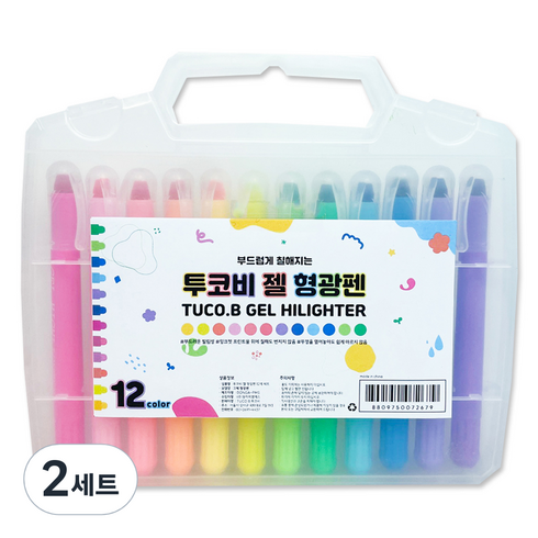 투코비 부드럽게 칠해지는 젤 형광펜 12종 세트, 혼합색상, 2세트