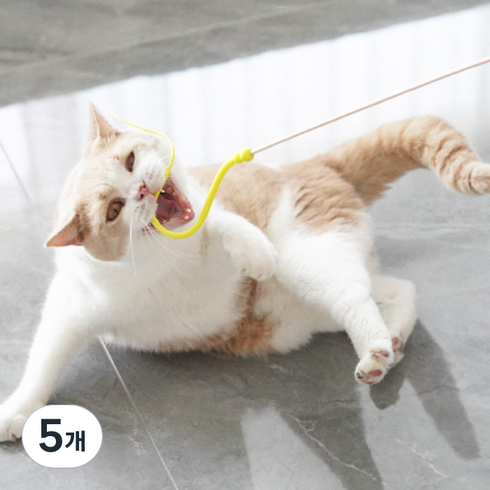 딩동펫 고양이 쥐꼬리 실리콘 낚싯대, 옐로우, 5개