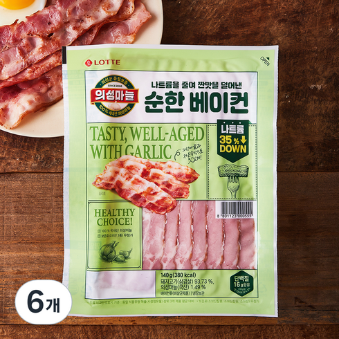 롯데 의성마늘 순한 베이컨, 140g, 6개