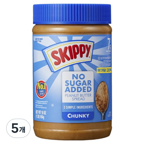 스키피 땅콩버터 노슈거에디드 청크, 454g, 5개