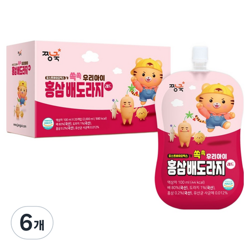 짱죽 우리아이 홍삼배도라지 레드 20p, 6개, 2L