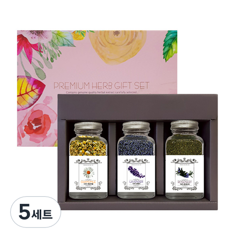 허브플러스 크리스탈 허브차 작은병 3종 선물세트, 캐모마일 13g + 라벤더 17g + 로즈마리 49g, 5세트