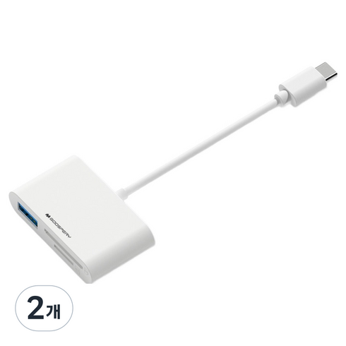 구스페리 C타입 3in1 USB MSD SD 카드리더기, 화이트, 2개