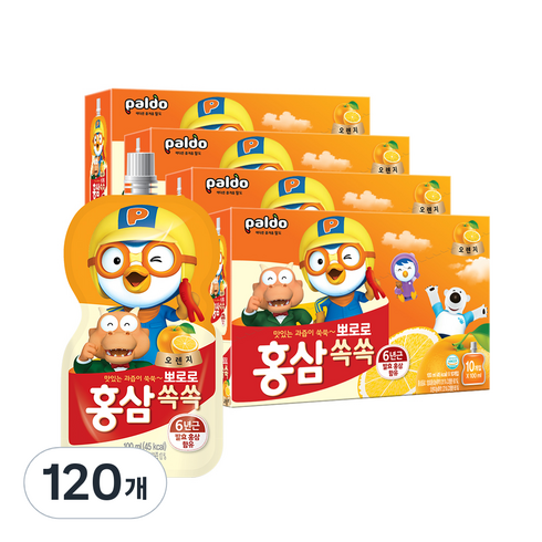 팔도 뽀로로 홍삼쏙쏙 오렌지맛 음료, 100ml, 120개