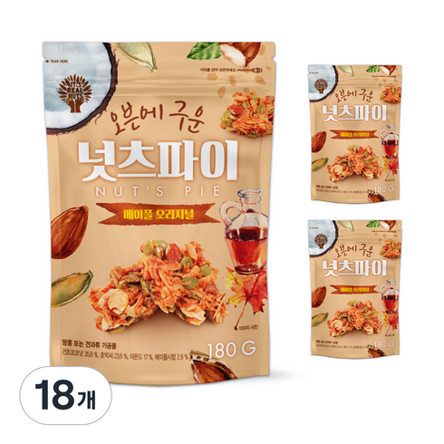 잇츠리얼넛츠 메이플 넛츠파이 오리지날, 180g, 18개