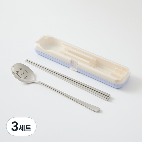 모던하우스 봉쥬르두부 휴대용 수저세트, 블루, 3세트, 숟가락 + 젓가락 + 수저통