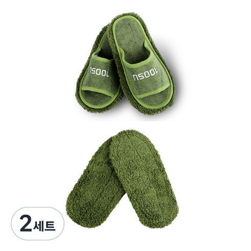 백수 클린 청소슬리퍼 대 + 리필 패드, 2세트, 그린티