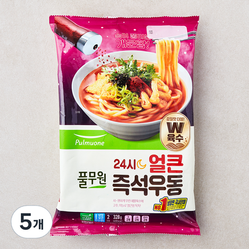 풀무원 24시 얼큰 즉석우동 2인분, 328g, 5개