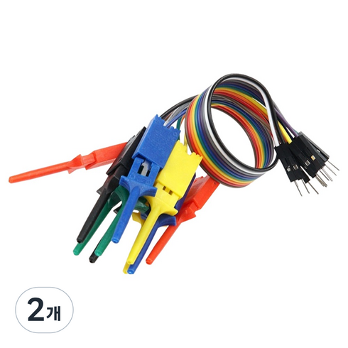컴스 측정 탐침 리드 케이블 10선 점퍼 소켓 1P Male IC 집게형 리드봉 18cm BB854, 2개