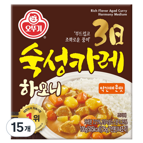 오뚜기 3일 숙성 고형 카레 하모니 약간매운맛, 15개, 100g
