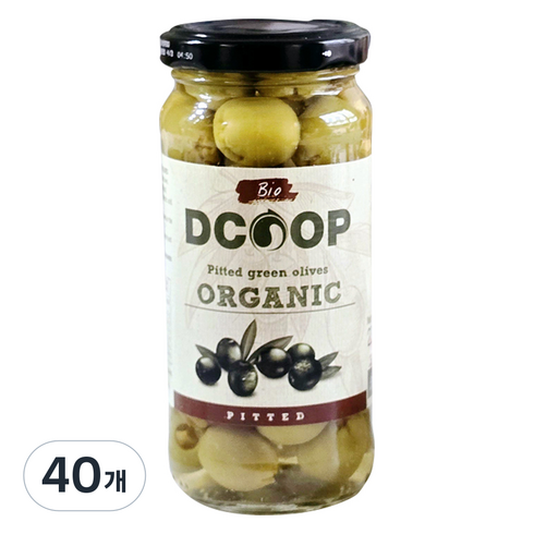 디쿱 유기농 피티드 씨를뺀 그린올리브, 230g, 40개