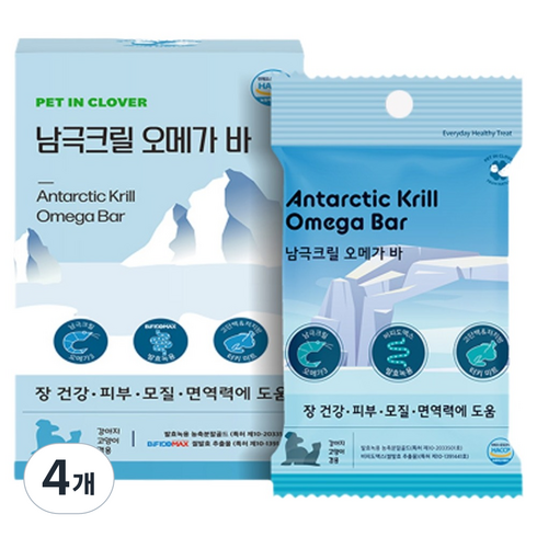 펫인클로버 강아지 남극크릴 오메가 바 영양제 6p, 피부/피모+장건강, 4개