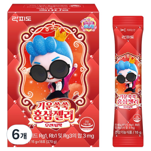 락피도 기운쑥쑥 홍삼젤리 18p, 270g, 6개